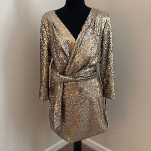 Gold sequined formal mid-length gown